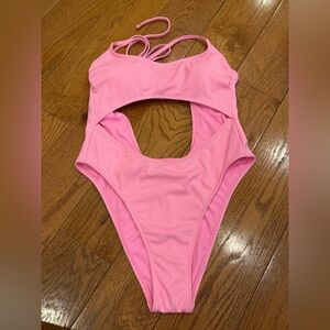 Cotton candy pink cut out swimsuit.